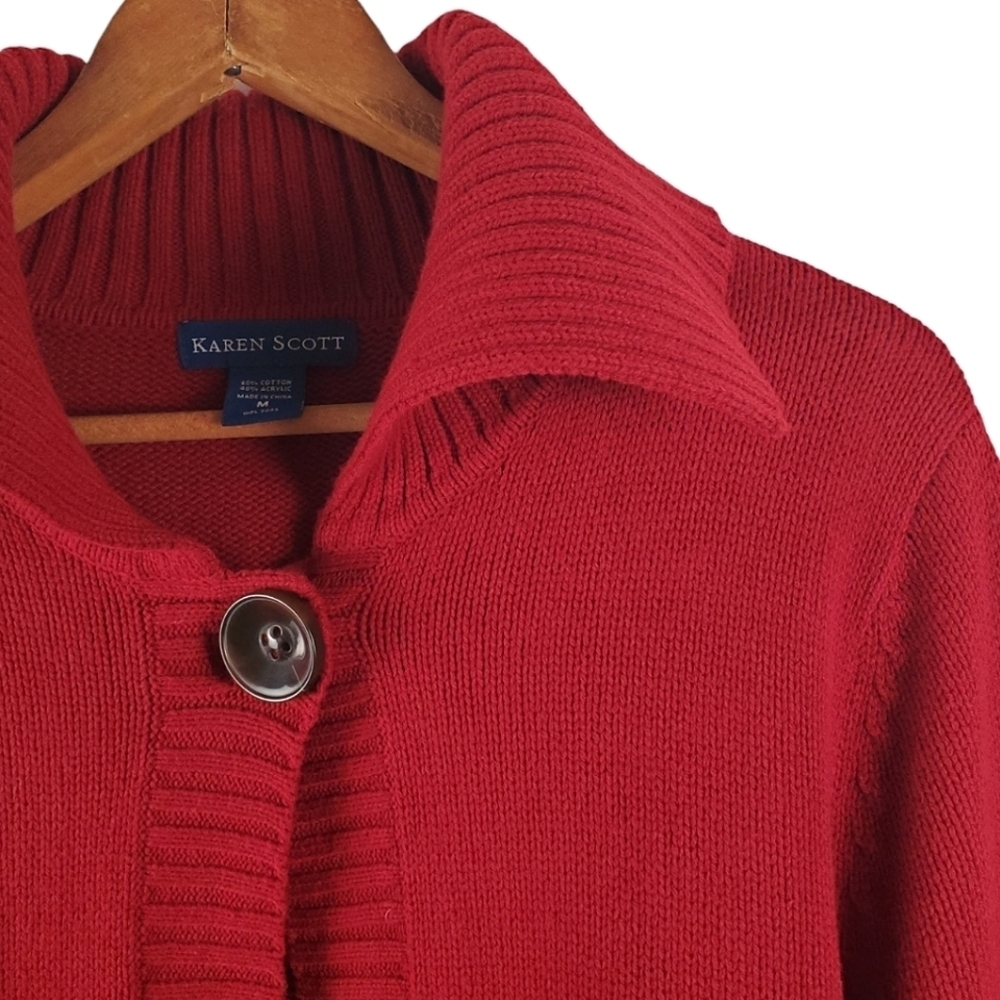 Karen Scott Women's Knit Cardigan. Red. MED. #334 - Picture 2 of 12